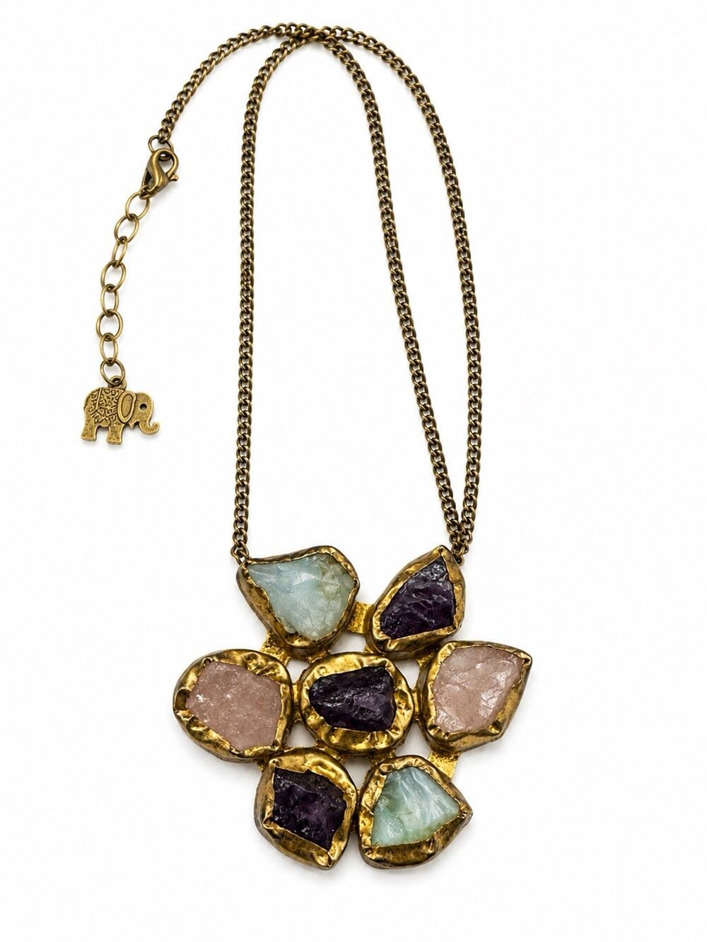 MELA ARTISANS NATURAL STONE STATEMENT NECKLACE MULTICOLOR FLORAL GOLD TONE